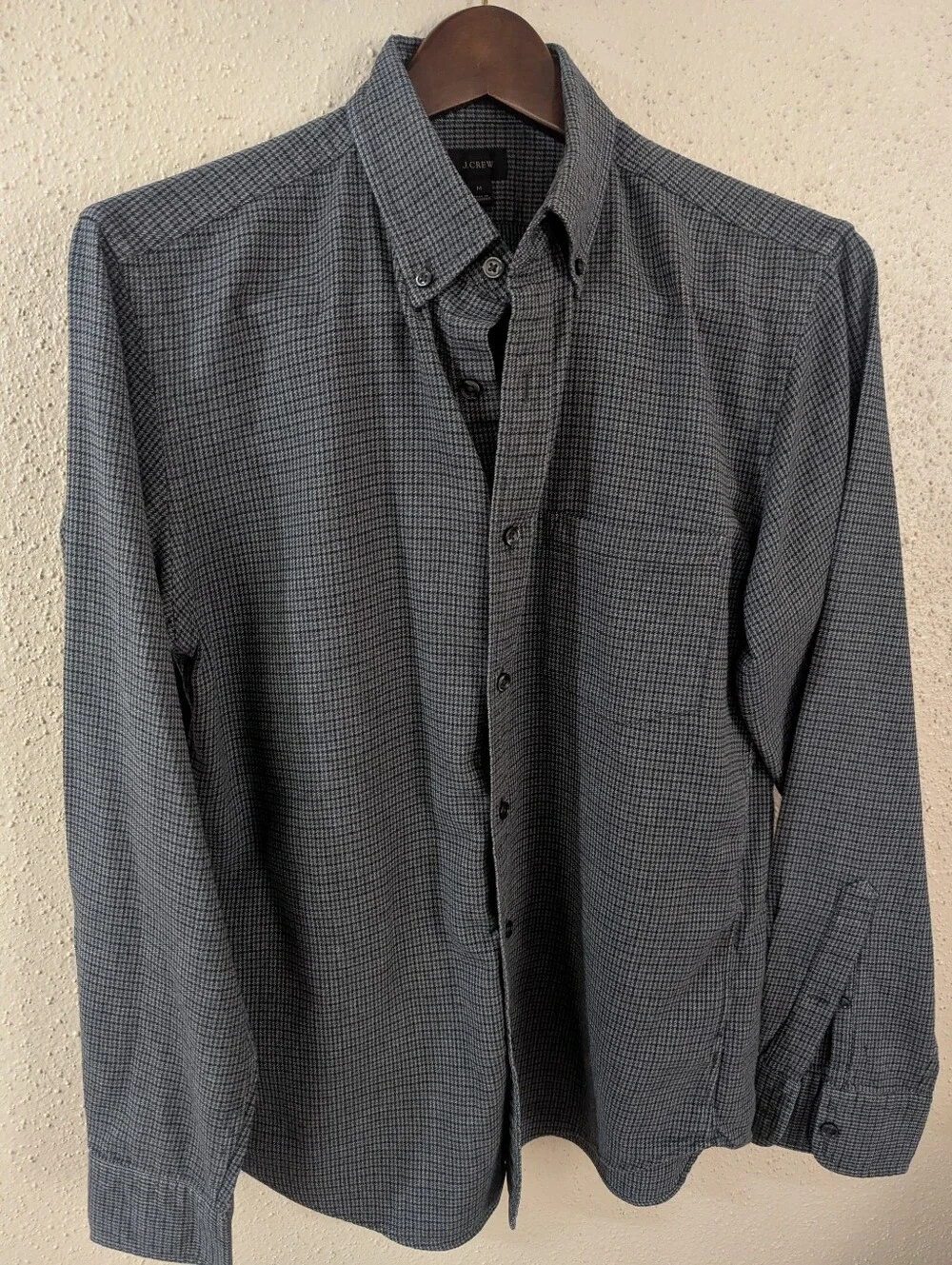 Men's J. Crew Gray and Black Micro-Check Flannel Shirt Size Medium 100% Cotton